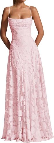 Women's Lace Wedding Dress Backless Floral Jacquard Maxi Spaghetti Strap Bridal Shower Formal Dress in Saudi Arabia