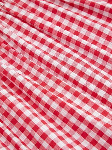 فستان CIDER Gingham Smocked للنساء منقوش بالدانتيل بطبقات متوسطة الطول فساتين صيفية غير رسمية in Kuwait