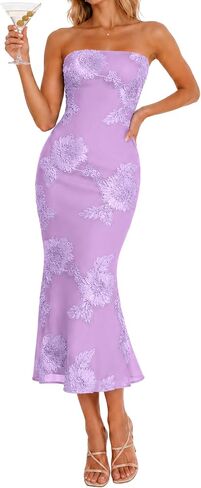 Women's Strapless Floral Summer Midi Dress Formal Dresses in Saudi Arabia