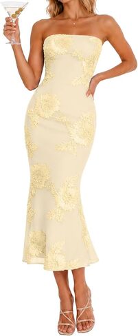 Women's Strapless Floral Summer Midi Dress Formal Dresses in Saudi Arabia