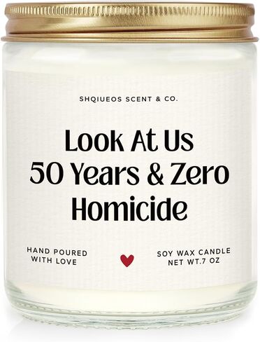Shqiueos Funny 50th Wedding Anniversary Candle Lavender Scented Soy Wax 7oz, 50 Years Married Gift for Husband Wife Couple, Gag Golden Anniversary Decor in Kuwait