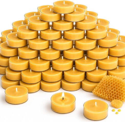Beeswax Tealight Candles, 60 Pack Pure Natural Beeswax Meditation Candles for Home, Organic Unscented Tea Lights for Essential Oil Burners, Party,Smokeless,Non Toxic,Yellow,2-Hour in Saudi Arabia