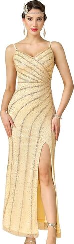 Women Vintage Flapper Dresses 1920s Great Gatsby Cami Maxi Dress High Split Formal Dress in Kuwait