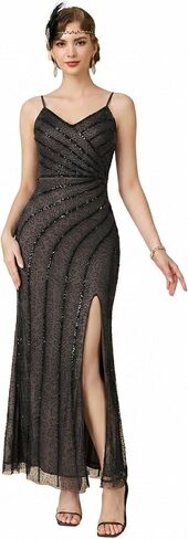 Women Vintage Flapper Dresses 1920s Great Gatsby Cami Maxi Dress High Split Formal Dress in Saudi Arabia