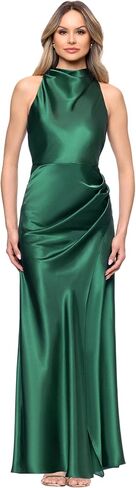 Betsy & Adam Women's Satin Halter Sleeveless Floor Length Dress in Saudi Arabia