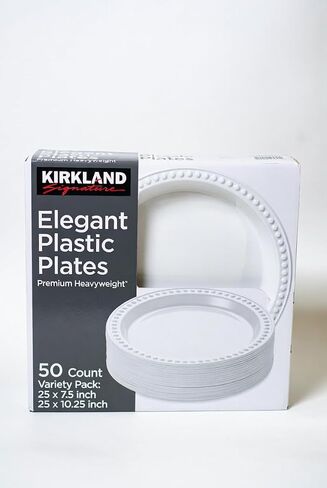 Kirkland Signature Elegant Plastic Plates Premium Heavy Weight Size ( 7.5"/10.25") 50Count in Kuwait