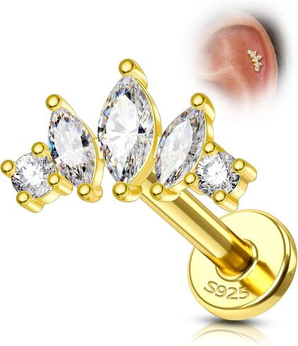 COCHARM 14K مطلية بالذهب الغضروف أقراط 16G 925 فضة اللولب أقراط داخليا القلب شقة عودة ثقب المجوهرات in Kuwait