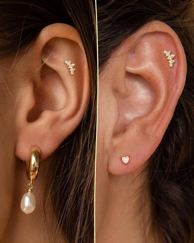 COCHARM 14K مطلية بالذهب الغضروف أقراط 16G 925 فضة اللولب أقراط داخليا القلب شقة عودة ثقب المجوهرات in Kuwait