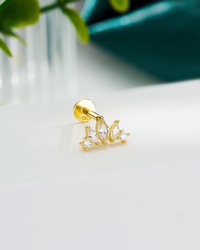 COCHARM 14K مطلية بالذهب الغضروف أقراط 16G 925 فضة اللولب أقراط داخليا القلب شقة عودة ثقب المجوهرات in Kuwait
