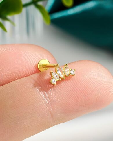 COCHARM 14K مطلية بالذهب الغضروف أقراط 16G 925 فضة اللولب أقراط داخليا القلب شقة عودة ثقب المجوهرات in Kuwait