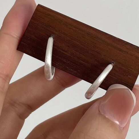 S925 Sterling Silver Huggie Earrings for Women - Minimalist Textured Matte Finish Silver Hoop Earrings, Hypoallergenic Large Circle Studs Jewelry Gift (1 Pair) in Kuwait