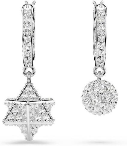 Swarovski Dextera Rhodium Plated Round Cut Star and Sphere Asymmetrical Design Drop Earrings, White, 2.6 cm x 0.9 cm, Crystal, Crystals, 2.6 cm x 0.9 cm, Crystal, Crystals in Kuwait