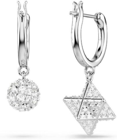 Swarovski Dextera Rhodium Plated Round Cut Star and Sphere Asymmetrical Design Drop Earrings, White, 2.6 cm x 0.9 cm, Crystal, Crystals, 2.6 cm x 0.9 cm, Crystal, Crystals in Kuwait