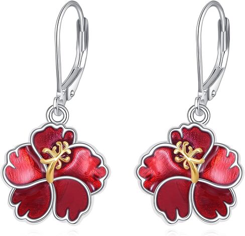TIGER RIDER Orchid/Hibiscus/Rose/Peony/Lotus/Daisy/Cherry Blossom/Sunflower/Mushroom 925 Sterling Silver Leverback Earrings Flora Jewelry Gift for Women Birthday Christmas in Kuwait