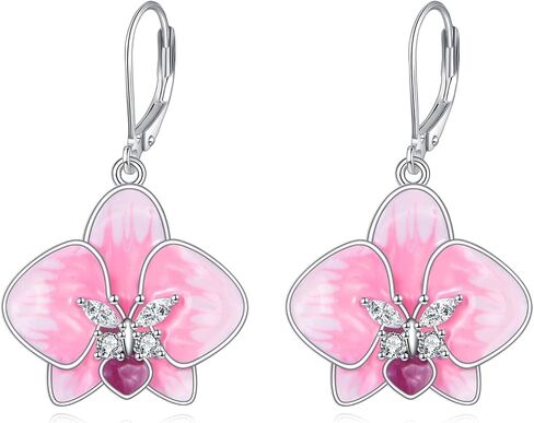 TIGER RIDER Orchid/Hibiscus/Rose/Peony/Lotus/Daisy/Cherry Blossom/Sunflower/Mushroom 925 Sterling Silver Leverback Earrings Flora Jewelry Gift for Women Birthday Christmas in Kuwait