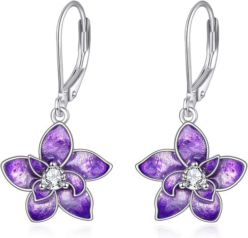TIGER RIDER Orchid/Hibiscus/Rose/Peony/Lotus/Daisy/Cherry Blossom/Sunflower/Mushroom 925 Sterling Silver Leverback Earrings Flora Jewelry Gift for Women Birthday Christmas in Kuwait