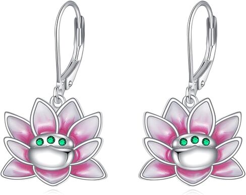 TIGER RIDER Orchid/Hibiscus/Rose/Peony/Lotus/Daisy/Cherry Blossom/Sunflower/Mushroom 925 Sterling Silver Leverback Earrings Flora Jewelry Gift for Women Birthday Christmas in Kuwait