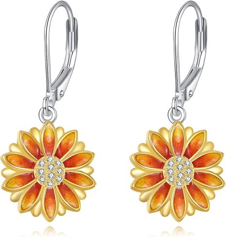 TIGER RIDER Orchid/Hibiscus/Rose/Peony/Lotus/Daisy/Cherry Blossom/Sunflower/Mushroom 925 Sterling Silver Leverback Earrings Flora Jewelry Gift for Women Birthday Christmas in Kuwait