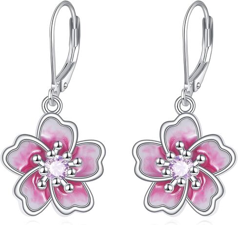 TIGER RIDER Orchid/Hibiscus/Rose/Peony/Lotus/Daisy/Cherry Blossom/Sunflower/Mushroom 925 Sterling Silver Leverback Earrings Flora Jewelry Gift for Women Birthday Christmas in Kuwait