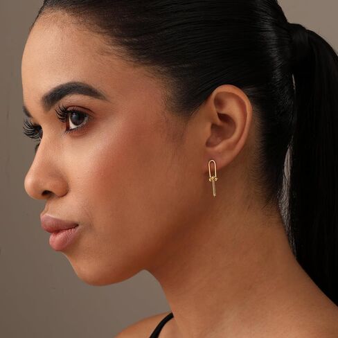 LeCalla 925 Sterling Silver Small Link Earrings for Women | 14K Gold-Plated U-Shaped Pinball Linked Drop Earrings | Paperclip Link Statement Earrings 25MM in Saudi Arabia
