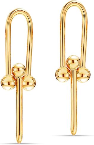 LeCalla 925 Sterling Silver Small Link Earrings for Women | 14K Gold-Plated U-Shaped Pinball Linked Drop Earrings | Paperclip Link Statement Earrings 25MM in Saudi Arabia