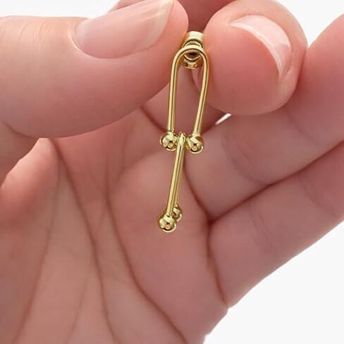 LeCalla 925 Sterling Silver Small Link Earrings for Women | 14K Gold-Plated U-Shaped Pinball Linked Drop Earrings | Paperclip Link Statement Earrings 25MM in Saudi Arabia