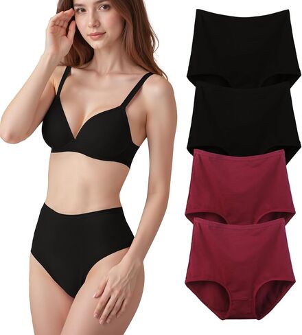 Women's Cotton Underwear High Waisted Ladies Briefs Soft Full Coverage Panties 4 Pack Regular Size in Saudi Arabia