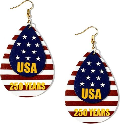 Patriotic 250th Anniversary Earrings for Women, 4th of july accessories Lightweight Red White Blue Earrings, 4th of July Independence Day Party Outfit American Flag Earrings Jewelry Celebration Gift in Saudi Arabia
