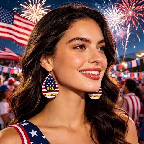 Patriotic 250th Anniversary Earrings for Women, 4th of july accessories Lightweight Red White Blue Earrings, 4th of July Independence Day Party Outfit American Flag Earrings Jewelry Celebration Gift in Saudi Arabia
