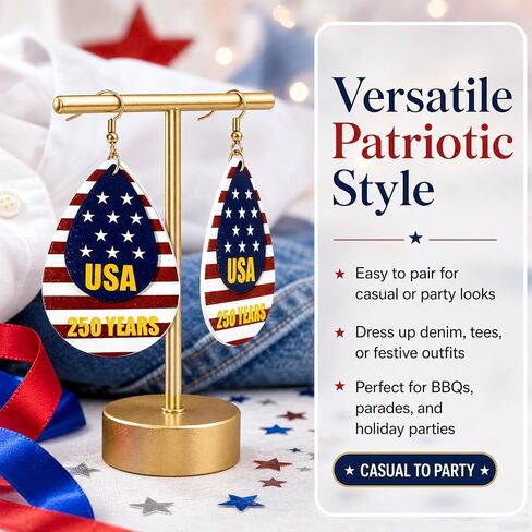 Patriotic 250th Anniversary Earrings for Women, 4th of july accessories Lightweight Red White Blue Earrings, 4th of July Independence Day Party Outfit American Flag Earrings Jewelry Celebration Gift in Saudi Arabia