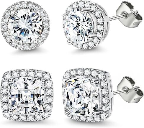 Gold Silver Stainless Steel Stud Earrings Sets For Women, Mens Hypoallergenic Big Square Diamond Cz Halo Earrings Piercing Jewelry For Sensitive Ears in Saudi Arabia
