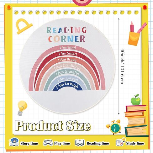 Round Classroom Rug 40 Inch Rainbow Classroom Reading Corner Rug, Washable Non Slip Playroom Nursery Carpet, Boho Colorful Polka Dots Learning Rugs for Reading Corner Preschool in Saudi Arabia