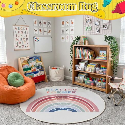 Round Classroom Rug 40 Inch Rainbow Classroom Reading Corner Rug, Washable Non Slip Playroom Nursery Carpet, Boho Colorful Polka Dots Learning Rugs for Reading Corner Preschool in Saudi Arabia