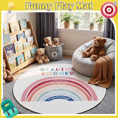 Round Classroom Rug 40 Inch Rainbow Classroom Reading Corner Rug, Washable Non Slip Playroom Nursery Carpet, Boho Colorful Polka Dots Learning Rugs for Reading Corner Preschool in Saudi Arabia