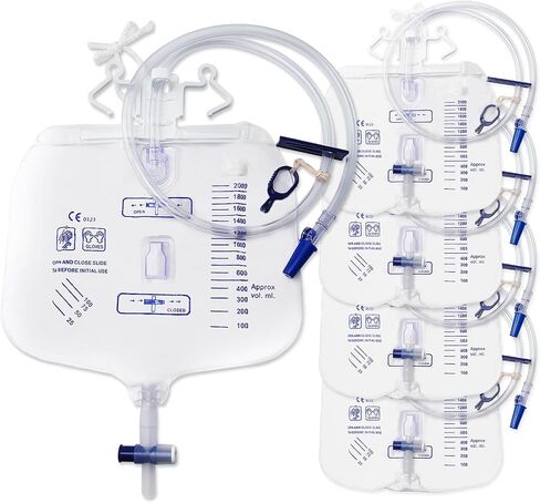 Catheter Bags, Urinary Drainage Bag with Anti-Reflux Chamber Multifunctional Urine Bag, with Clips and Hanging Hookactive air Exhaust, 0.4" Diameter Catheter, 2000ml Urine Collector(5 PCS) in Saudi Arabia