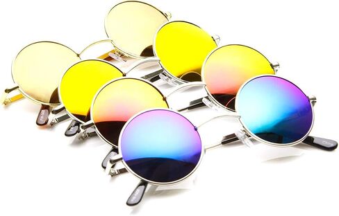 zeroUV Lennon Style Round Circle Metal Sunglasses with Color Mirror Lens in Kuwait