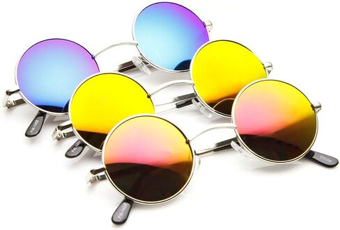 zeroUV Lennon Style Round Circle Metal Sunglasses with Color Mirror Lens in Kuwait