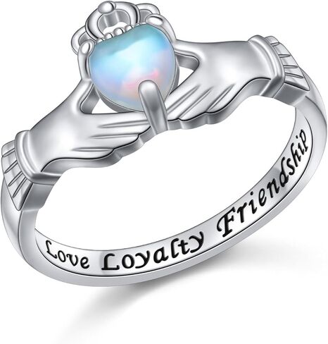 925 Sterling Silver Moonstone Claddagh Ring Engraved Love Loyalty Friendship Jewelry Gift for Women Size 7 in Saudi Arabia