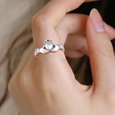 925 Sterling Silver Moonstone Claddagh Ring Engraved Love Loyalty Friendship Jewelry Gift for Women Size 7 in Saudi Arabia