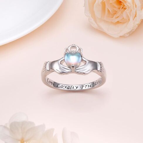 925 Sterling Silver Moonstone Claddagh Ring Engraved Love Loyalty Friendship Jewelry Gift for Women Size 7 in Saudi Arabia