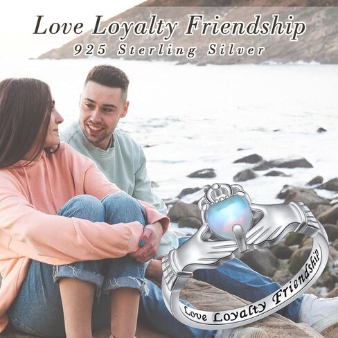 925 Sterling Silver Moonstone Claddagh Ring Engraved Love Loyalty Friendship Jewelry Gift for Women Size 7 in Saudi Arabia