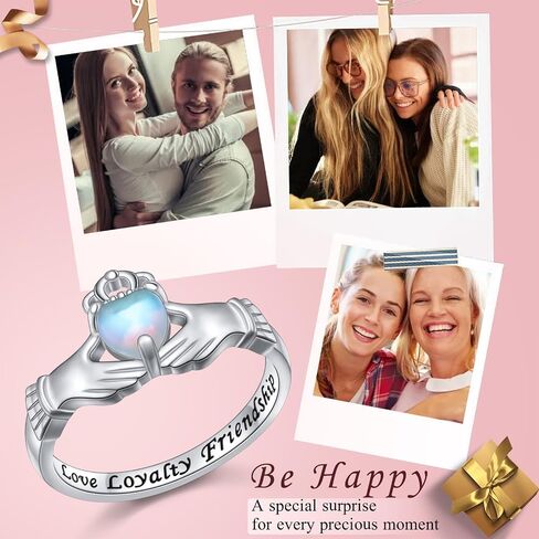 925 Sterling Silver Moonstone Claddagh Ring Engraved Love Loyalty Friendship Jewelry Gift for Women Size 7 in Saudi Arabia