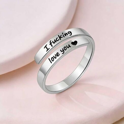 خاتم I Fcking Love You للنساء، وعد فضي من الفولاذ المقاوم للصدأ قابل للتعديل، خواتم الأمل، خاتم لمجوهرات هدايا عيد ميلاد الصديقة/الزوجة in Saudi Arabia