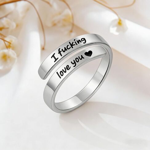 خاتم I Fcking Love You للنساء، وعد فضي من الفولاذ المقاوم للصدأ قابل للتعديل، خواتم الأمل، خاتم لمجوهرات هدايا عيد ميلاد الصديقة/الزوجة in Saudi Arabia