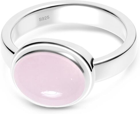 Sterling Silver Oval Stone Ring,Simple Classic Natural Genuine Real Crystal Gemstone Quartz Gem Stone Ring Jewelry Gift for Women Her in Saudi Arabia