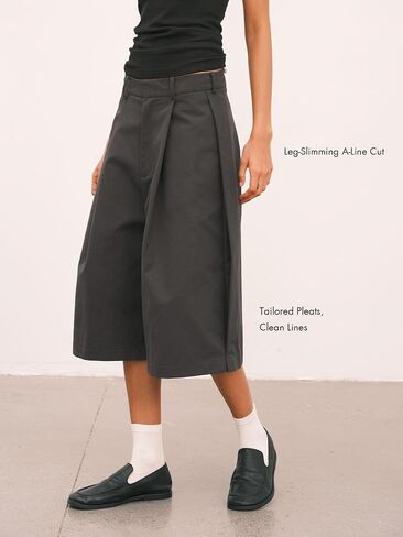 Preppy A-Line Wide Leg Cropped Structured Urban Smart Casual Business Work Pants Capris Culotte in Saudi Arabia