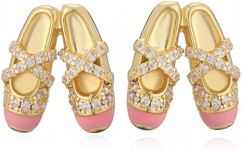 Ballet Shoes CZ Small Stud Earrings for Women Cute Gold-tone Enamel Crystal Pink/White Enamel Tiny Studs Unique Fashion Jewelry for Dance Lover Bff in Kuwait