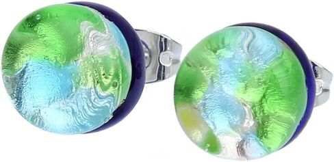 Glass Of Venice Murano Glass Venetian Reflections Round Stud Earrings - Silver Meadow in Kuwait