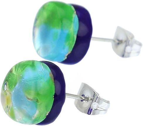 Glass Of Venice Murano Glass Venetian Reflections Round Stud Earrings - Silver Meadow in Kuwait