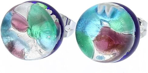 Glass Of Venice Murano Glass Venetian Reflections Round Stud Earrings - Silver Meadow in Kuwait